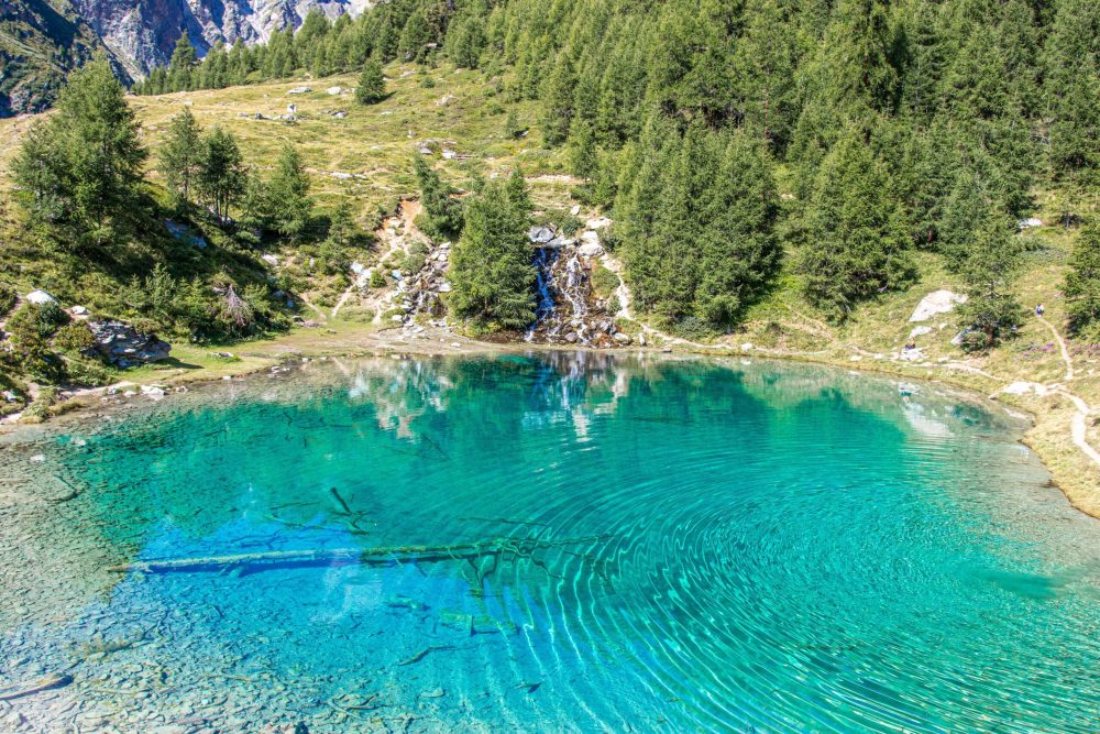 Beautiful alpine lake in the sun
