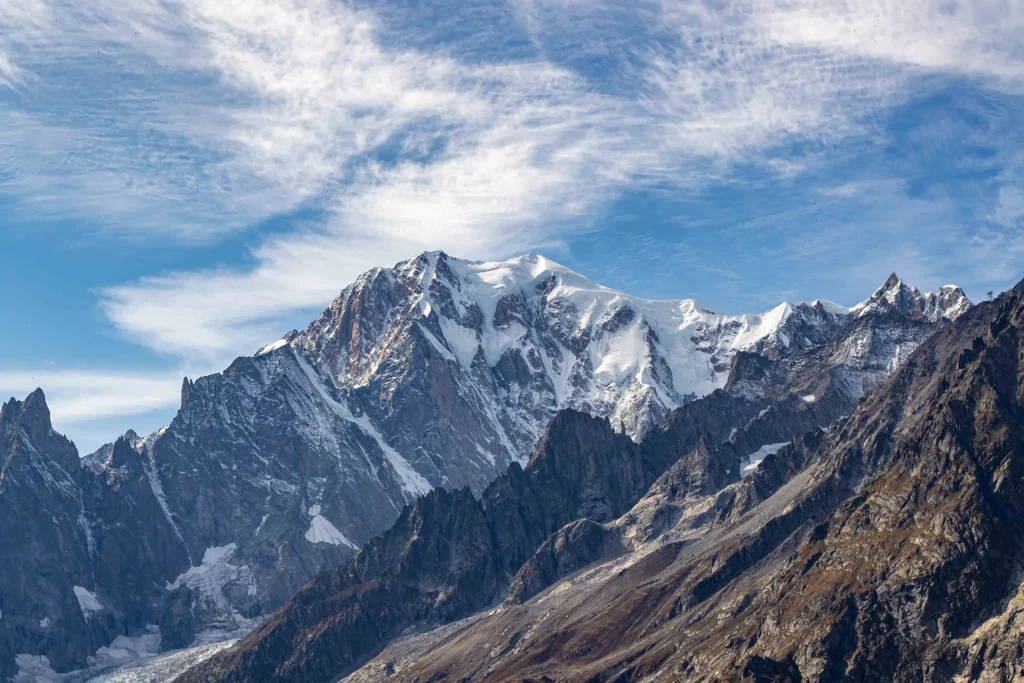 Snowy peaks seen from the TMB in September