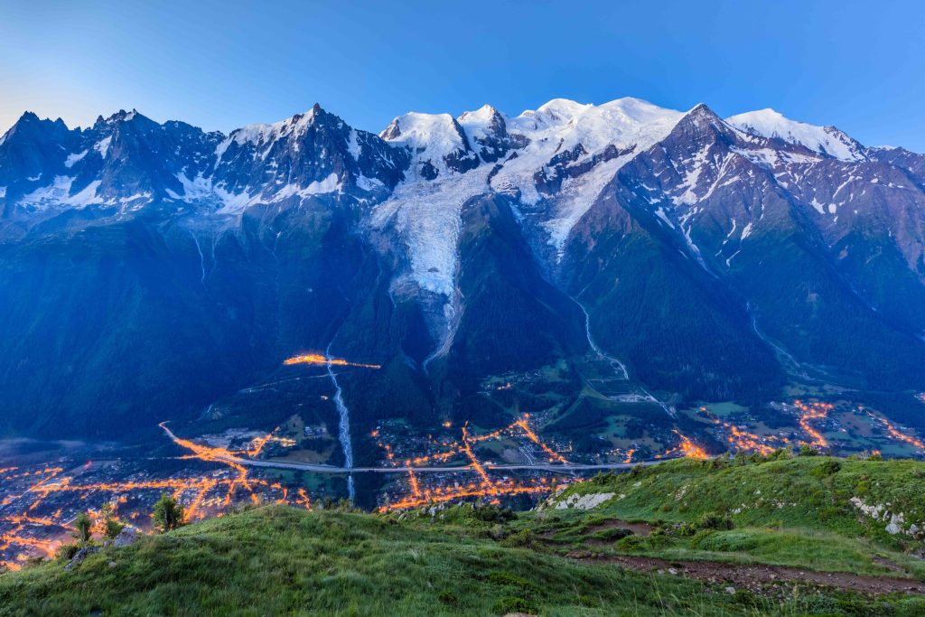 Chamonix valley in the morning. Mont Blanc, France