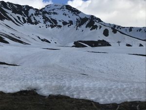 Ski tracks to the right of the TMB trail