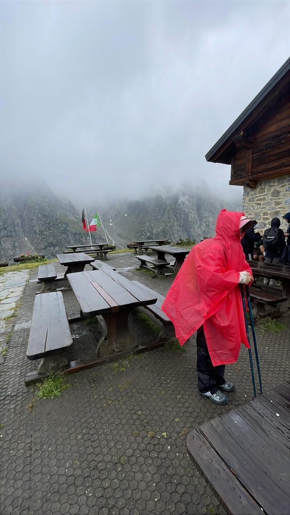 Cold wind and rain at Bonatti, Tour du Mont Blanc July