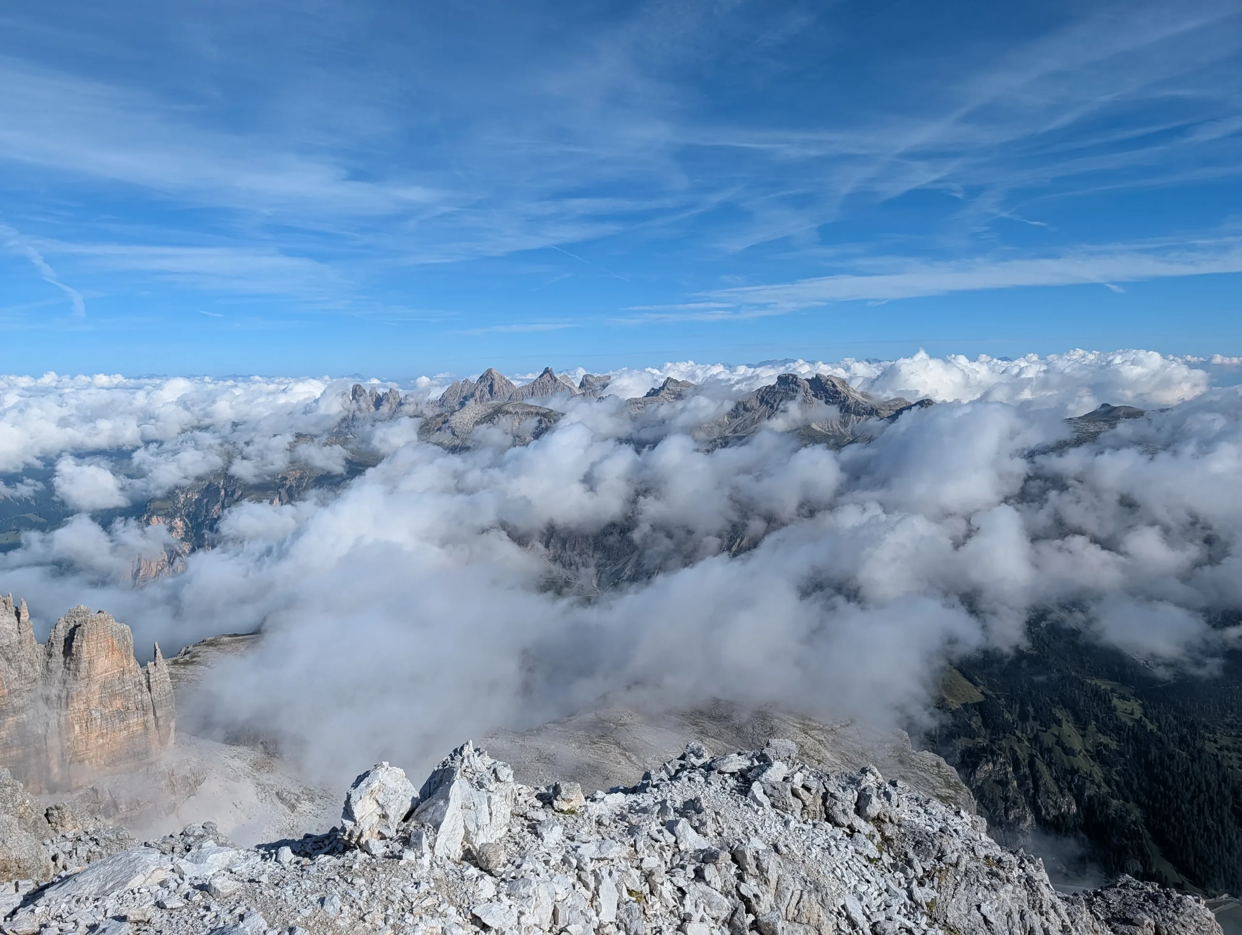 Above the clouds on the Cima Pisciadu in the Dolomites
