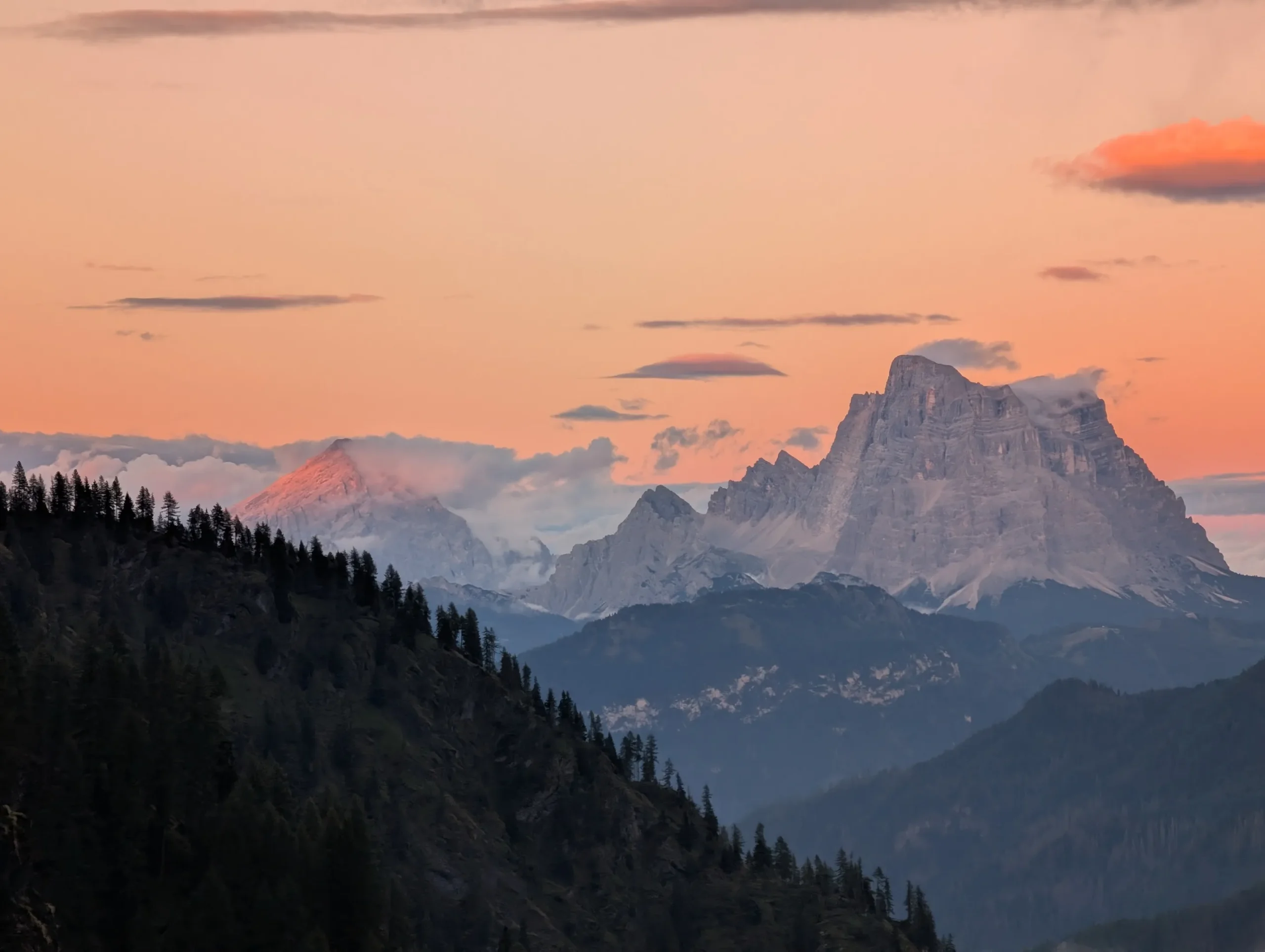 Sunset colours in the Dolomites on the Alta Via 2 
